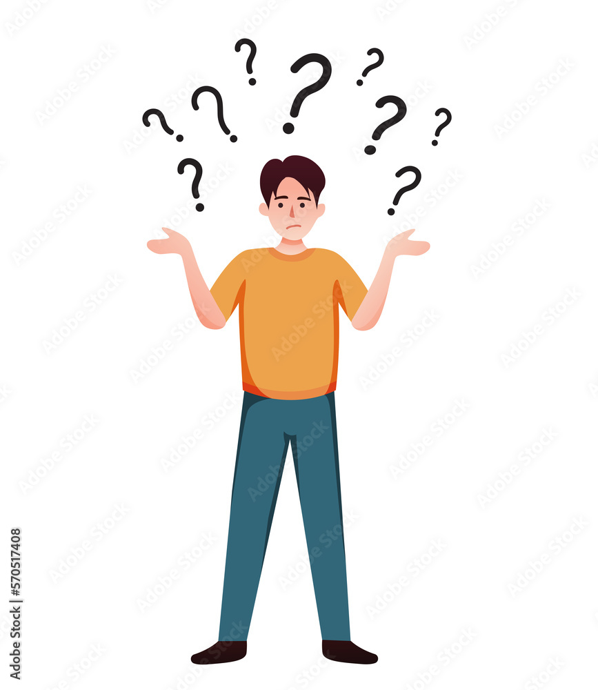 man in doubt question marks man in doubt question marks