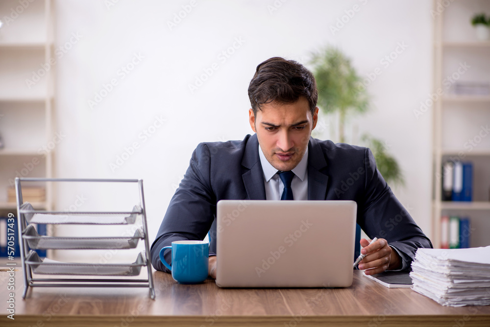 Young male employee working in the office Young male employee working in the office