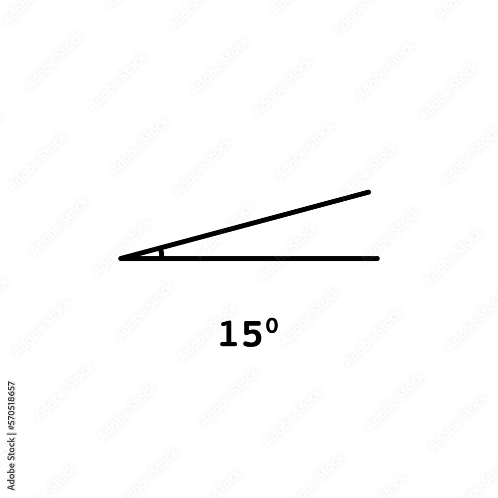 15 degree angle icon vector illustration. Abstract thin black line math symbol for geometry and trigonometry in school, geometric pictogram of right angle, fifteen degree isolated on white background 15 degree angle icon vector illustration. Abstract thin black line math symbol for geometry and trigonometry in school, geometric pictogram of right angle, fifteen degree isolated on white background