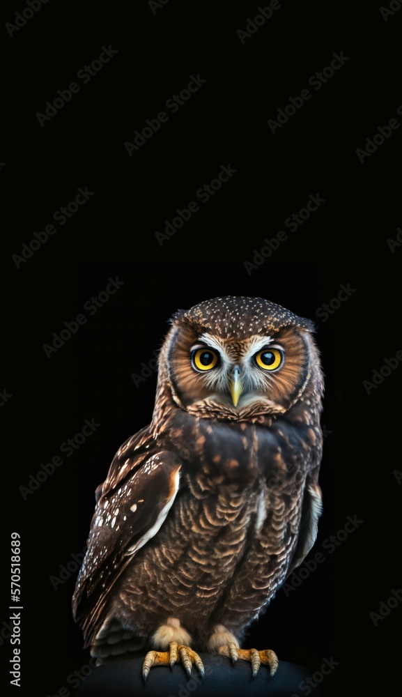 Obraz premium Owl on black background, generative ai