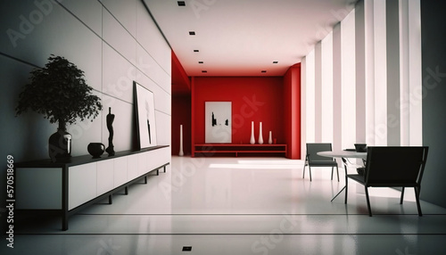 Minimalist red style interior design idea. Generative AI