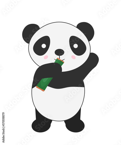 Fototapeta Naklejka Na Ścianę i Meble -  Cute panda eating bamboo vector illustrations. Baby panda bear cartoon character. Asian wildlife