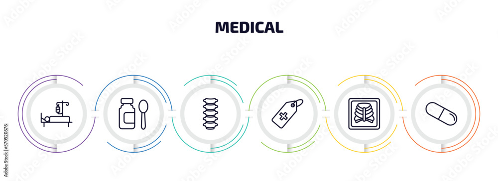 medical infographic element with outline icons and 6 step or option ...