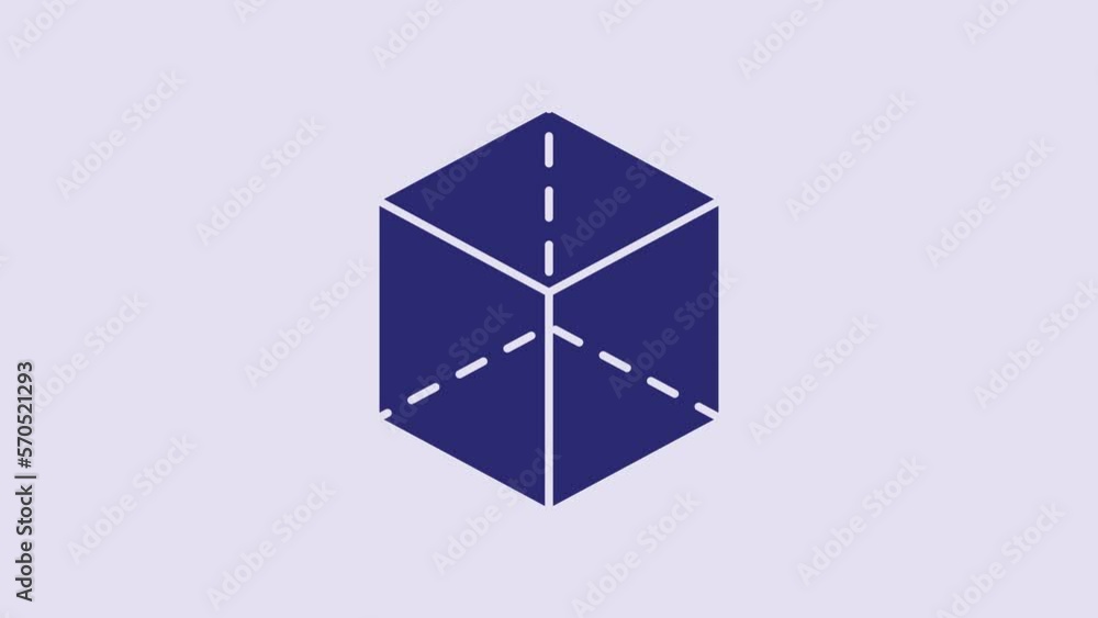 Blue Geometric figure Cube icon isolated on purple background. Abstract shape. Geometric ornament. 4K Video motion graphic animation
