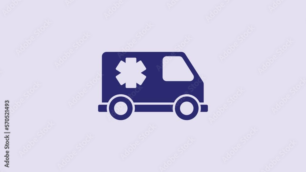 Blue Ambulance and emergency car icon isolated on purple background. Ambulance vehicle medical evacuation. 4K Video motion graphic animation Blue Ambulance and emergency car icon isolated on purple background. Ambulance vehicle medical evacuation. 4K Video motion graphic animation
