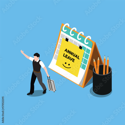 Employee taking annual leave 3d isometric vector illustration concept for banner, website, landing page, ads, flyer template