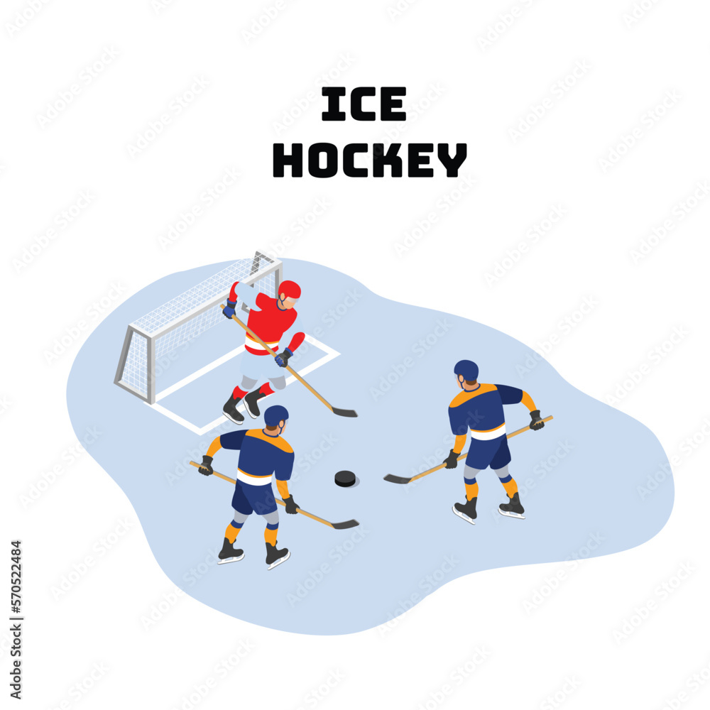 Ice hockey - winter sports 3d isometric vector illustration concept for banner, website, landing page, ads, flyer template Ice hockey - winter sports 3d isometric vector illustration concept for banner, website, landing page, ads, flyer template