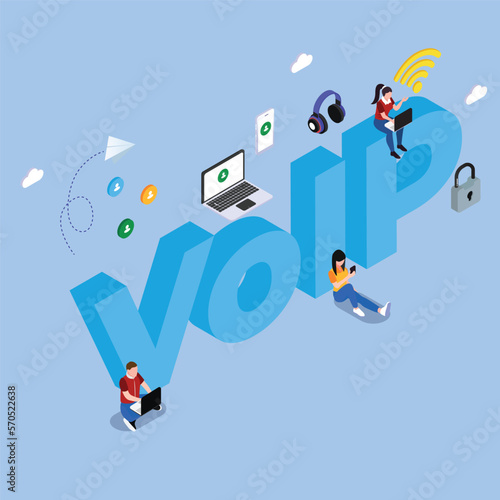 Voice over IP or internet protocol technology 3d isometric vector illustration concept for banner, website, landing page, ads, flyer template