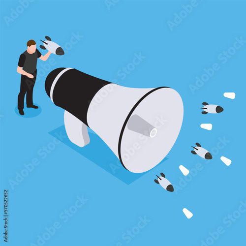 Propaganda and hate, disinformation about conflict 3d isometric vector illustration concept for banner, website, landing page, ads, flyer template