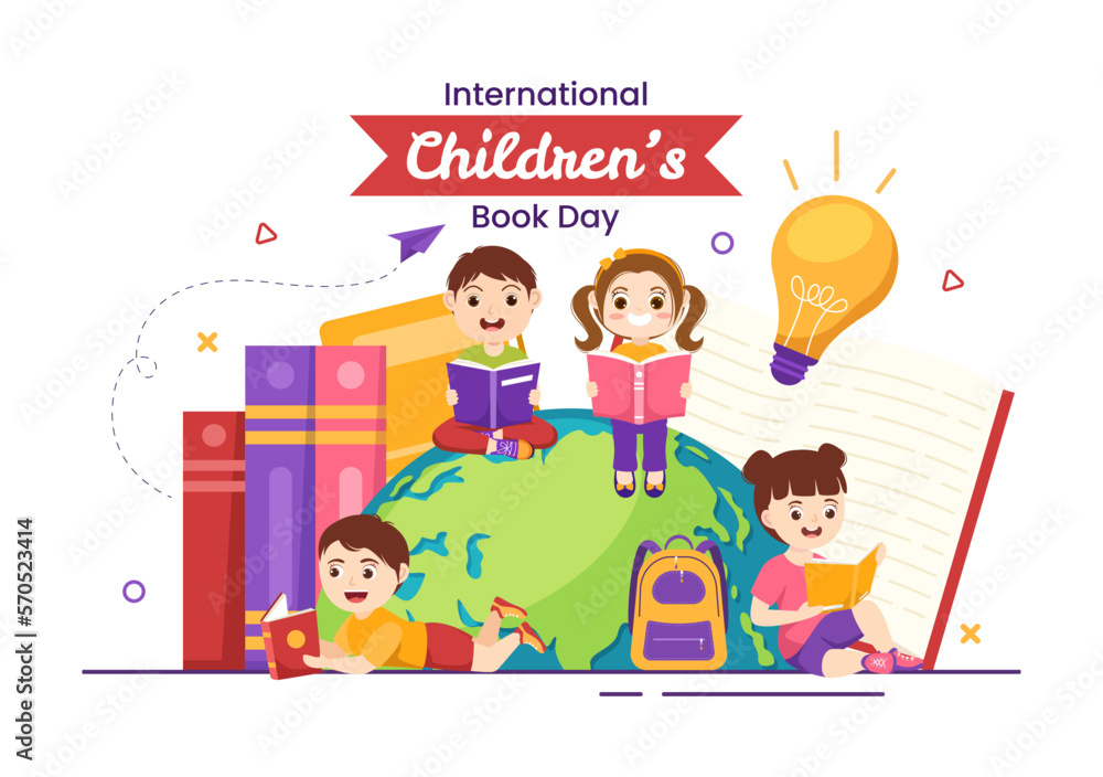 International Children's Book Day on April 2 Illustration with Kids Reading or Writing Books in Flat Cartoon Hand Drawn for Landing Page Templates