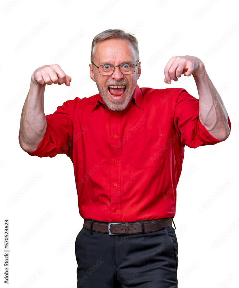 funny senior man showing the muscles with open mouth smiling cheerfully over yellow background funny senior man showing the muscles with open mouth smiling cheerfully over yellow background