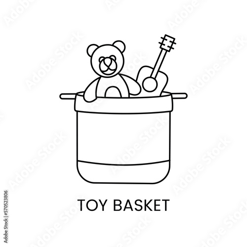 Children's toy basket, storage box line icon in vector, illustration for kids online store.