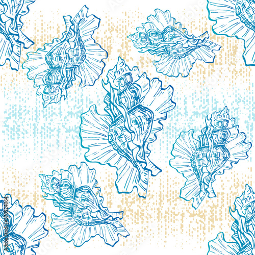 Seamless pattern background with abstract shell ornaments. Hand drawn nature illustration of ocean.