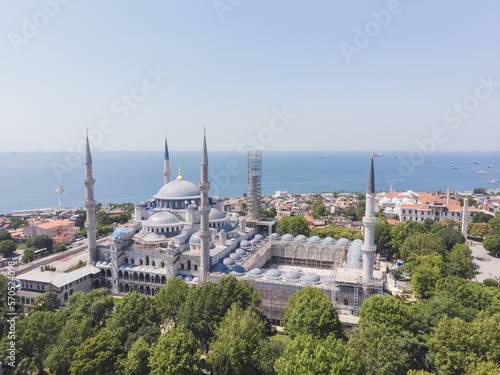 Top view of Istanbul old city and Sultan Ahmed Mosque Ahmet Camii Blue Mosque, on a warm summer day © Denis