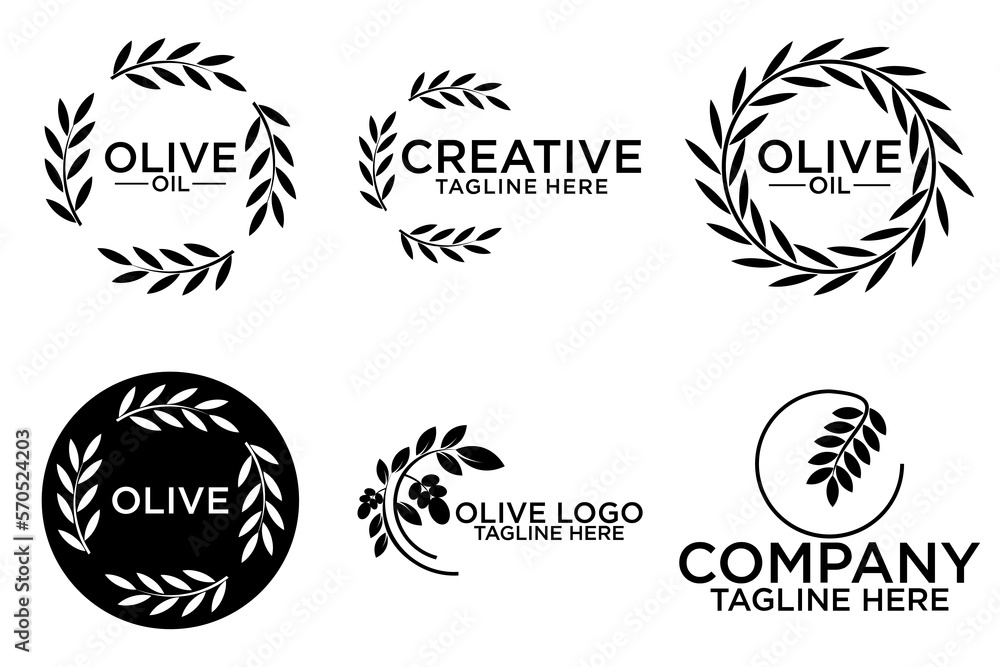 Set of branch olive tree. Black and white outline silhouette. Vector illustration Set of branch olive tree. Black and white outline silhouette. Vector illustration
