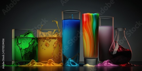 Various liquids with different colors and textures, concept of Vibrant hues and Variety of consistencies, created with Generative AI technology