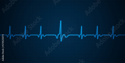 Emergency ekg monitoring. Blue glowing neon heart pulse. Heart beat. Electrocardiogram