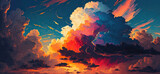 Sunset sky with abstract cloud formations, concept of Vibrant Colors and Pastel Hues, created with Generative AI technology