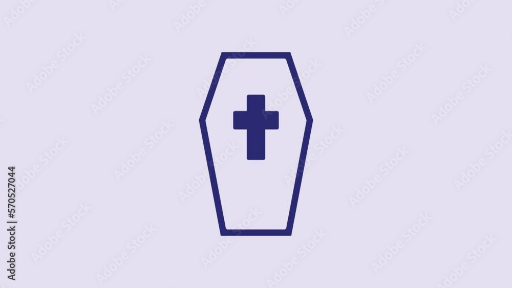 Blue Coffin with christian cross icon isolated on purple background. Happy Halloween party. 4K Video motion graphic animation Blue Coffin with christian cross icon isolated on purple background. Happy Halloween party. 4K Video motion graphic animation
