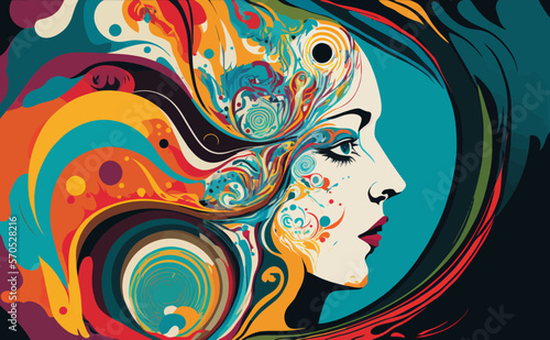 Stylish illustration of a person's face with swirling emotions as abstract shapes. Bright and bold colors create a modern graphic look.