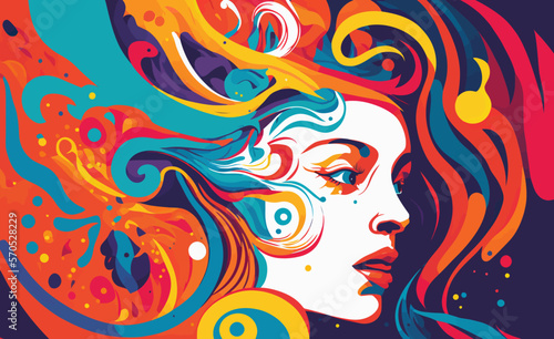 Graphic, modern illustration of a person's face surrounded by shapes depicting swirling emotions. Bright and bold colors create an ever-changing but beautiful kaleidoscope effect.