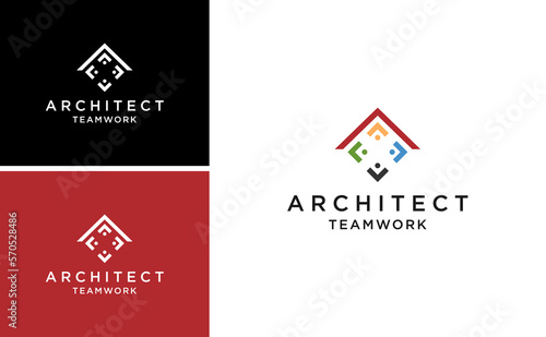 architect team work logo partner human house improving vector
