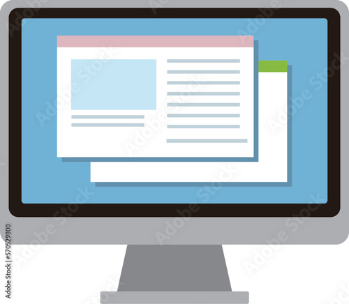パソコン（デスクトップPC） 使用中のシンプルイラスト