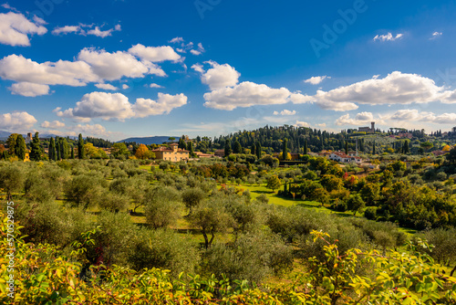 Arcetri located south of Florence positioned among the hills in a sunny autumn day.