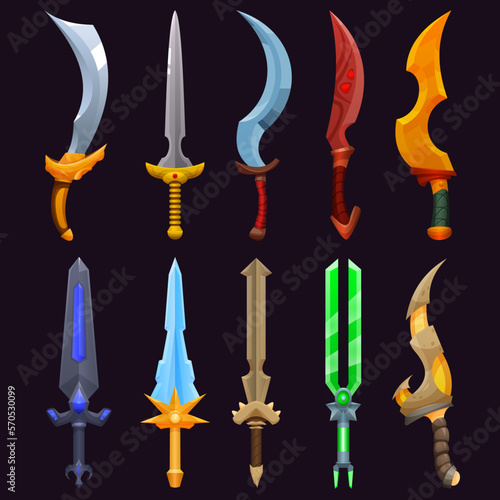 Hand drawn vector set of cartoon swords and daggers.