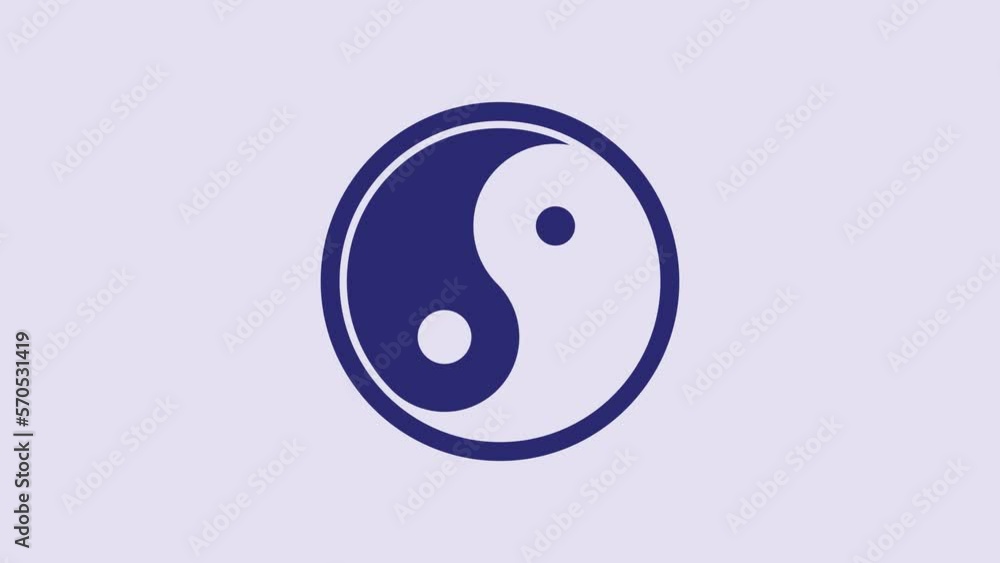 Blue Yin Yang symbol of harmony and balance icon isolated on purple background. 4K Video motion graphic animation Blue Yin Yang symbol of harmony and balance icon isolated on purple background. 4K Video motion graphic animation