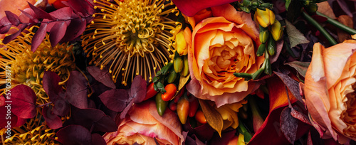 Fotografie Red pink magenta orange Autumn Colorful fall bouquet
