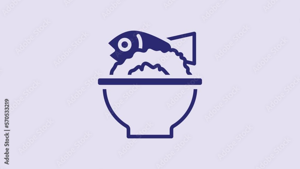 Blue Served fish on a bowl icon isolated on purple background. 4K Video motion graphic animation Blue Served fish on a bowl icon isolated on purple background. 4K Video motion graphic animation