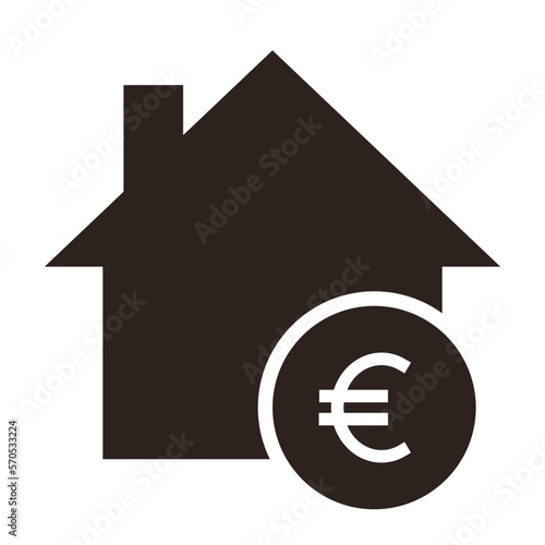 House icon with euro sign. Real estate investment symbol. Housing price sign.