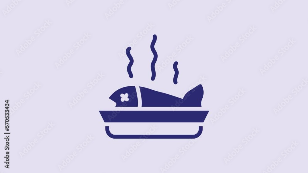 Blue Served fish on a plate icon isolated on purple background. 4K Video motion graphic animation Blue Served fish on a plate icon isolated on purple background. 4K Video motion graphic animation