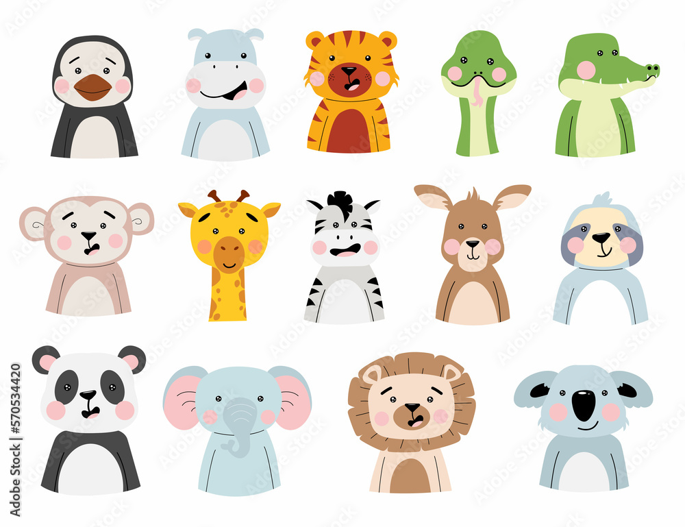 Obraz premium Set of cartoon stickers of different styles with illustrated white background Image by orchidart