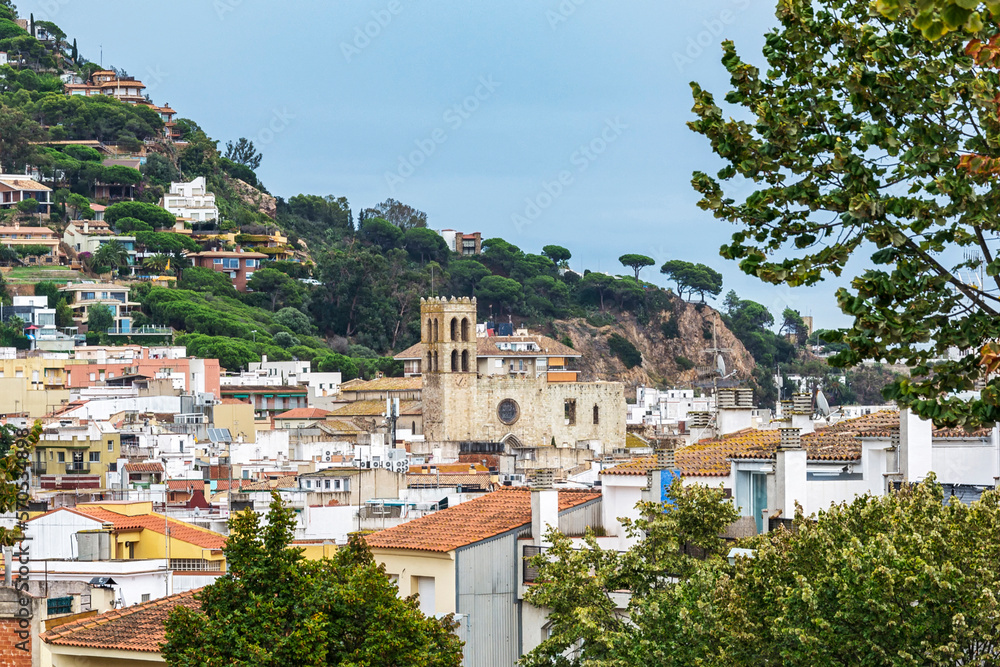 Top view of the Central part of Blanes and the Church of Santa Maria (Spain)