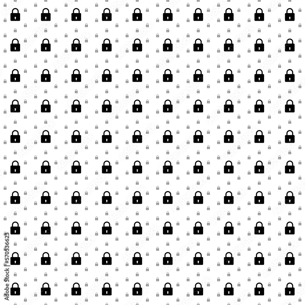Square seamless background pattern from geometric shapes are different sizes and opacity. The pattern is evenly filled with big black padlock symbols. Vector illustration on white background