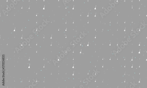 Seamless background pattern of evenly spaced white broom symbols of different sizes and opacity. Vector illustration on gray background with stars