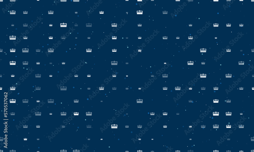 Fototapeta premium Seamless background pattern of evenly spaced white cnc machine symbols of different sizes and opacity. Vector illustration on dark blue background with stars