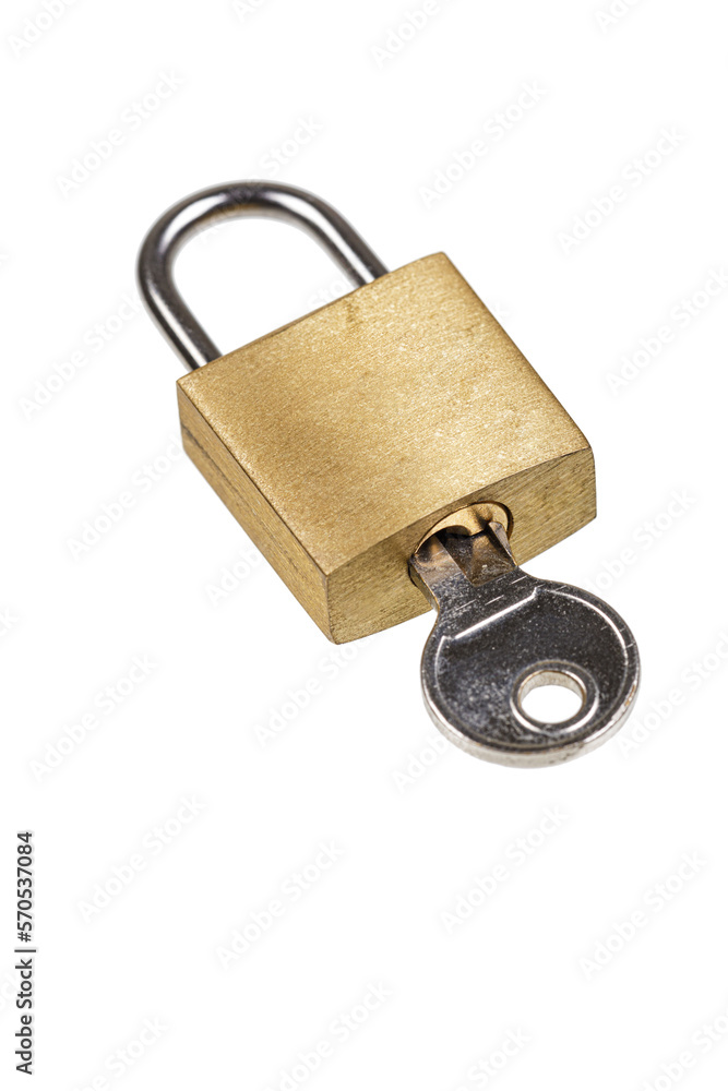 Flat Lay of secure travel lock isolated on white background Flat Lay of secure travel lock isolated on white background