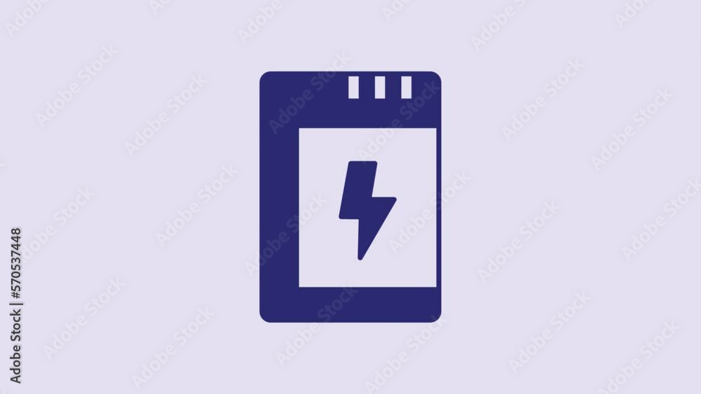 Blue Battery for camera icon isolated on purple background. Lightning bolt symbol. 4K Video motion graphic animation Blue Battery for camera icon isolated on purple background. Lightning bolt symbol. 4K Video motion graphic animation