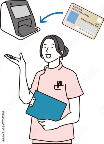 マイナンバー診察券の案内をする看護師