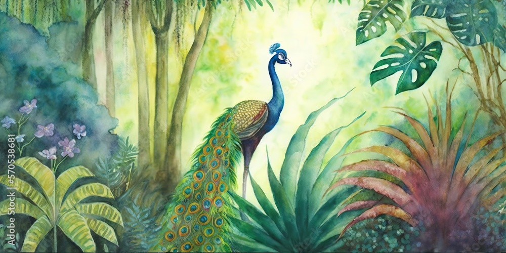 peacock in the jungle, generative ai peacock in the jungle, generative ai