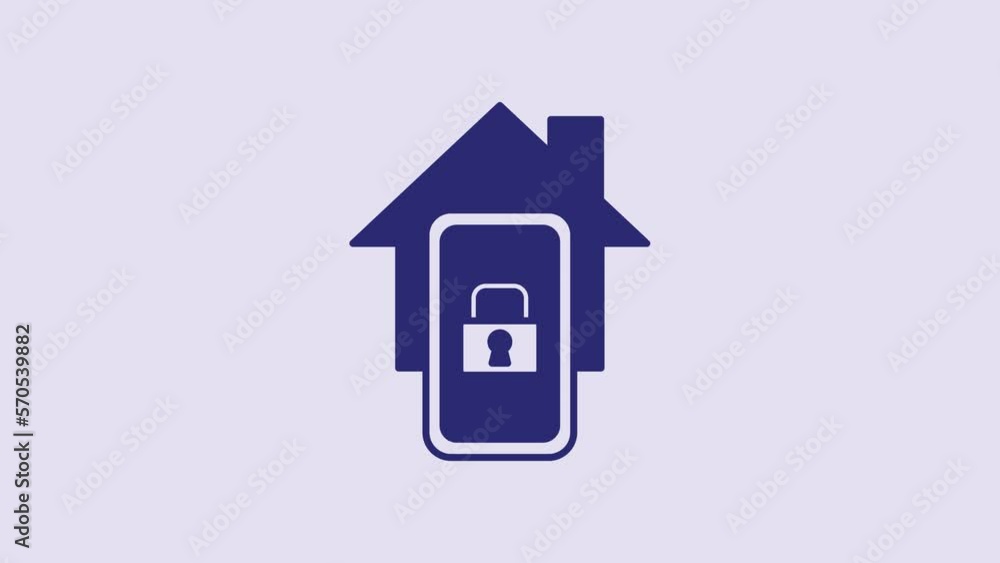 Blue Mobile phone with smart home icon isolated on purple background. Remote control. 4K Video motion graphic animation Blue Mobile phone with smart home icon isolated on purple background. Remote control. 4K Video motion graphic animation