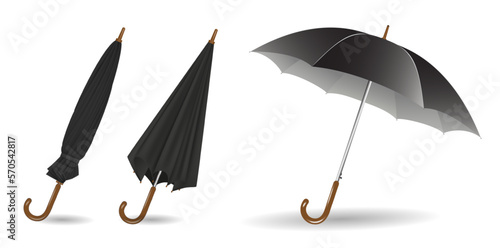 set of realistic striped umbrella in various type.