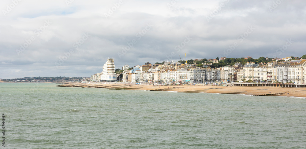 beach and prom of saint leonards on sea taken from hastings pier
