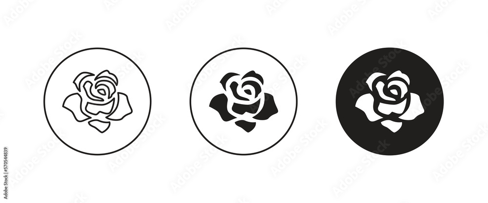 rose flower, Valentines Day, international women's or mother's day, beauty cosmetic salon, luxury beauty, floral icon symbol logo illustration,editable stroke, flat design style isolated on white