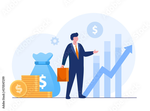 Growth money investment, business people, passive income concept, investing, flat vector illustration for banner