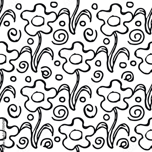 Seamless floral pattern. Doodle background with flowers. Spring pattern