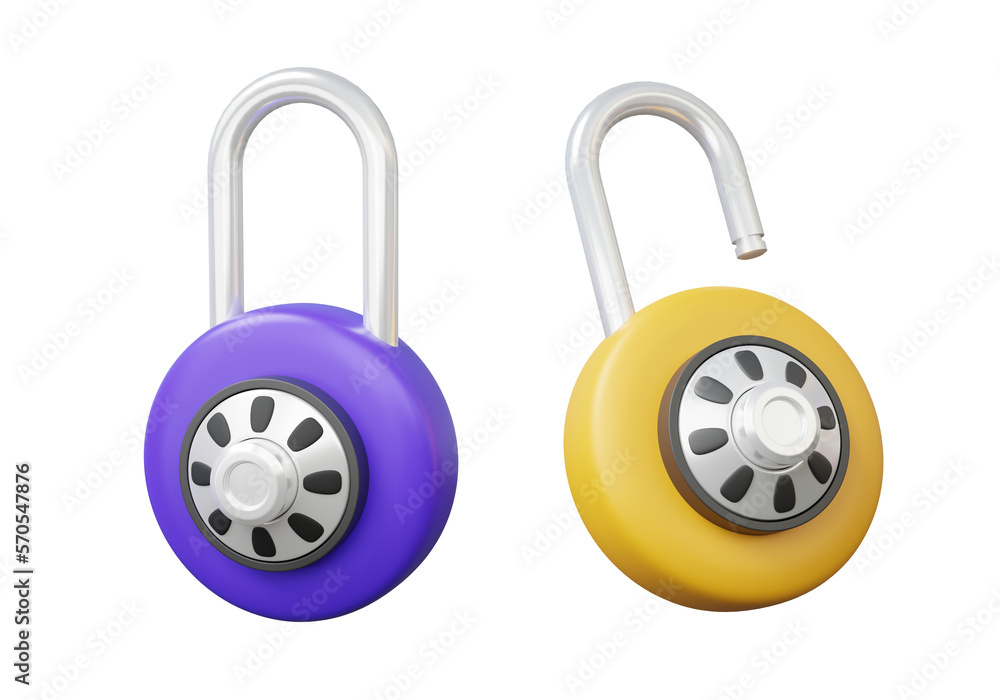 Two circle padlock icon floating on isolated. lock cyber security protection concept. account identity id privacy password secure personal data information safety house. 3d render illustration Two circle padlock icon floating on isolated. lock cyber security protection concept. account identity id privacy password secure personal data information safety house. 3d render illustration